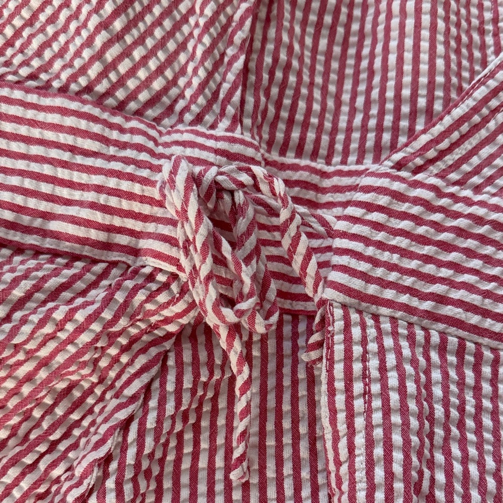 Red and White Seersucker Tommy Hilfiger Wrap Dress - Picture 6 of 7